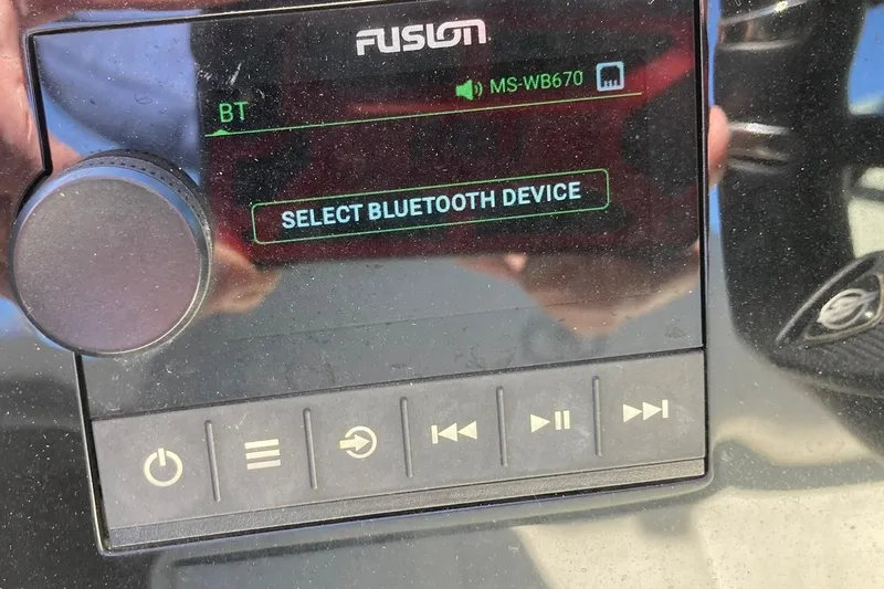 Slide: The Image of Fusion stereo system displaying "Select Bluetooth Device" on a Cobalt R30, 2022 model. - 29