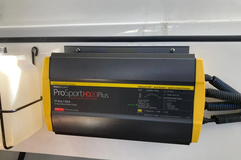 Slide: The Image of ProMariner ProSportHD20Plus marine battery charger on a 2022 Cobalt R30 boat. - 31