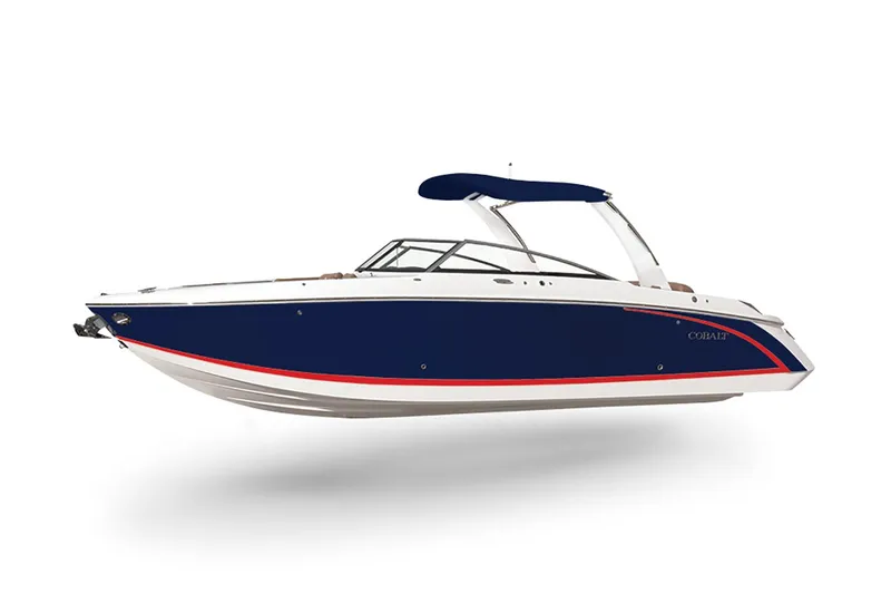 Slide: The Image of Manufacturer Provided Image: 2022 Cobalt R30 boat with blue hull and red trim. - 37