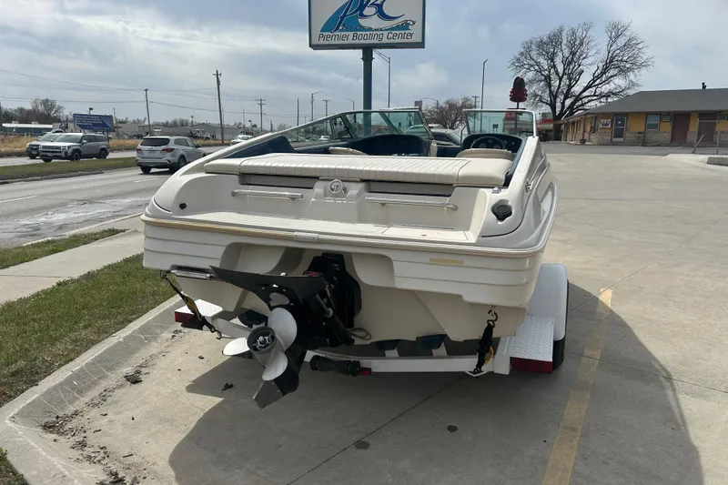 Slide: The Image of 1996 Mariah 180 Shabah boat on trailer at Premier Boating Center parking lot. - 3