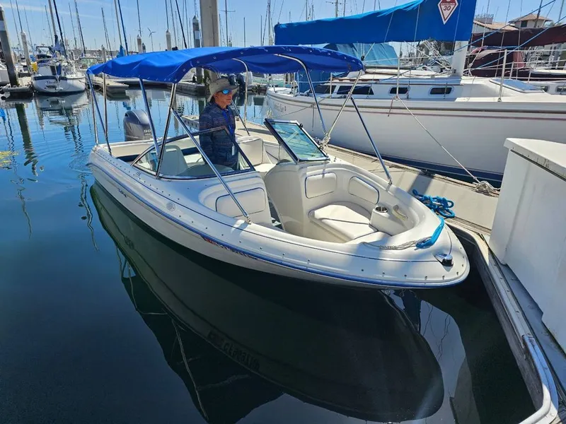 Slide: The Image of 1995 Sea Ray 19 Open Bow boat docked in marina. - 12