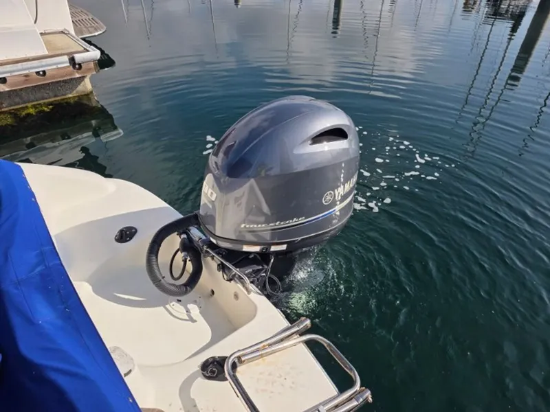 Slide: The Image of 1995 Sea Ray 19 Open Bow with Yamaha outboard motor in water. - 7