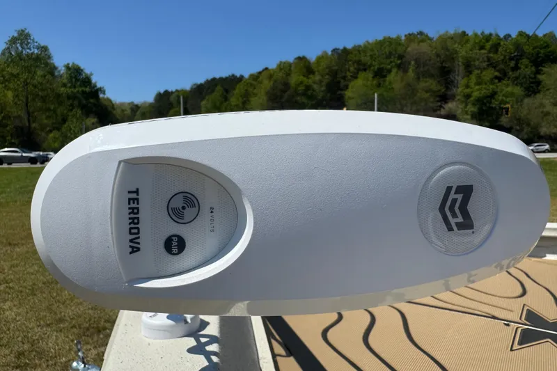 Slide: The Image of Trolling motor on 2026 Xpress H20B Bay boat, featuring Terrova technology. - 3