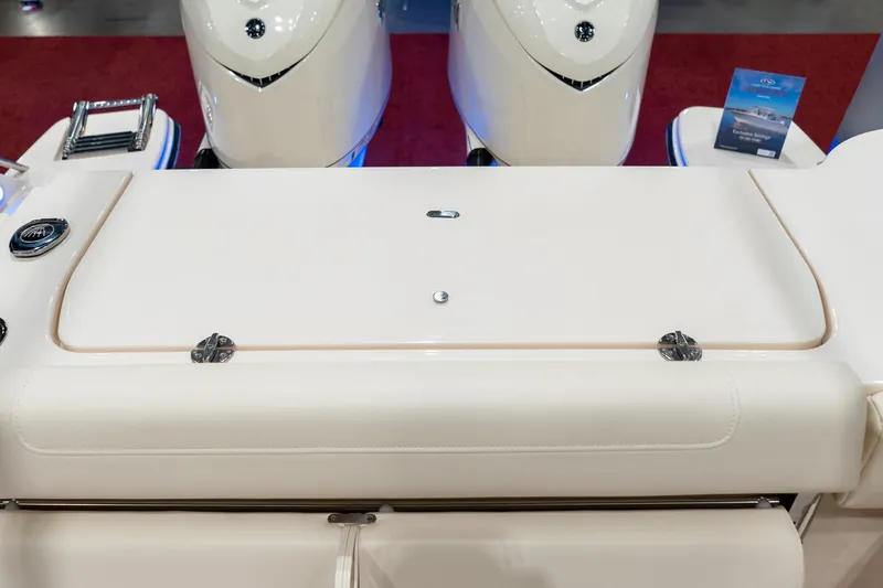 Slide: The Image of 2026 Grady-White Canyon 326 boat with dual engines and sleek white design. - 14