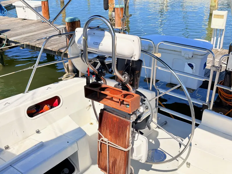 Slide: The Image of Cockpit of a 2001 Catalina 36 Mark II sailboat at dock. - 9