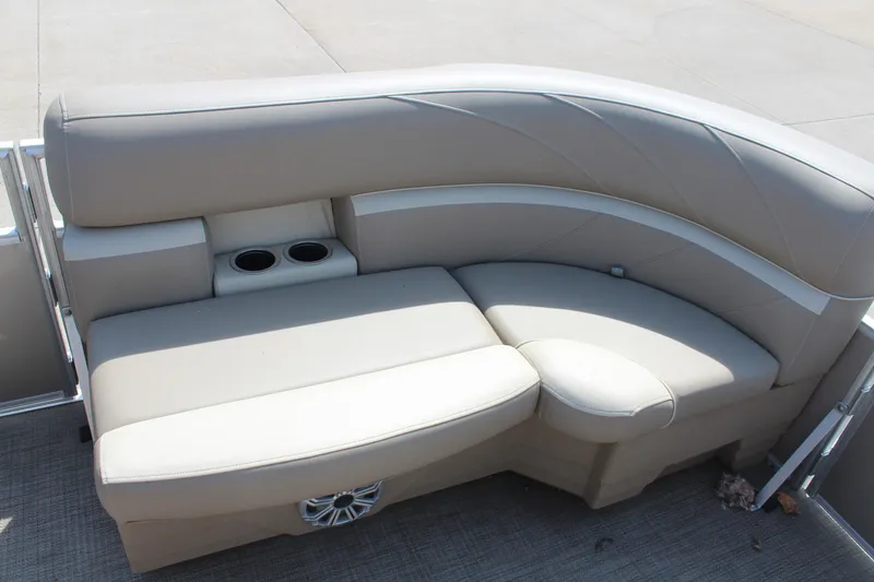 Slide: The Image of Beige seating on 2020 SunChaser Geneva Fish 20 4.0 pontoon boat with cup holders. - 12