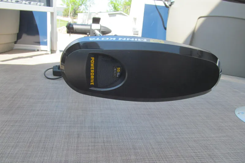 Slide: The Image of Minn Kota PowerDrive motor on 2023 Sun Tracker Bass Buggy 18 DLX pontoon boat. - 9