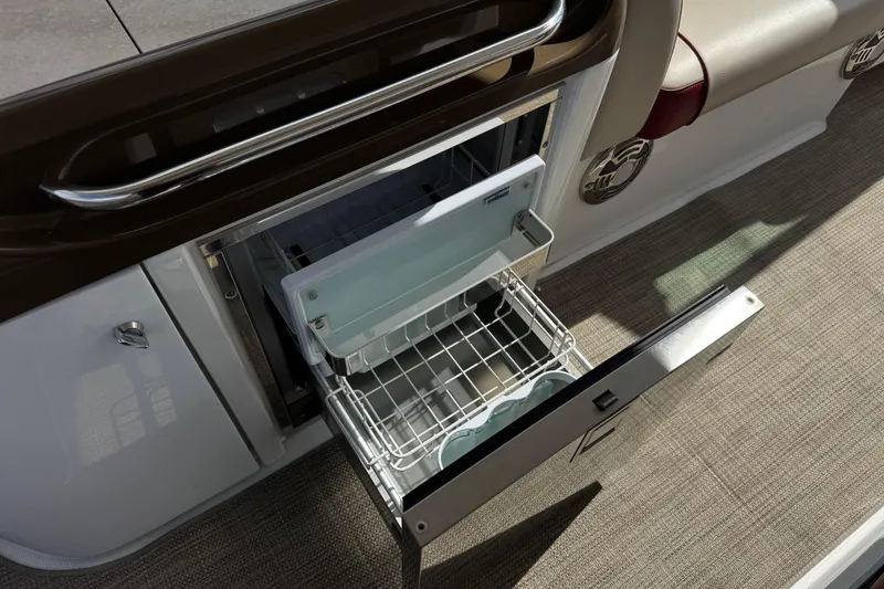 Slide: The Image of Open drawer refrigerator in 2016 Formula 350 Crossover Bowrider I/O boat interior. - 41