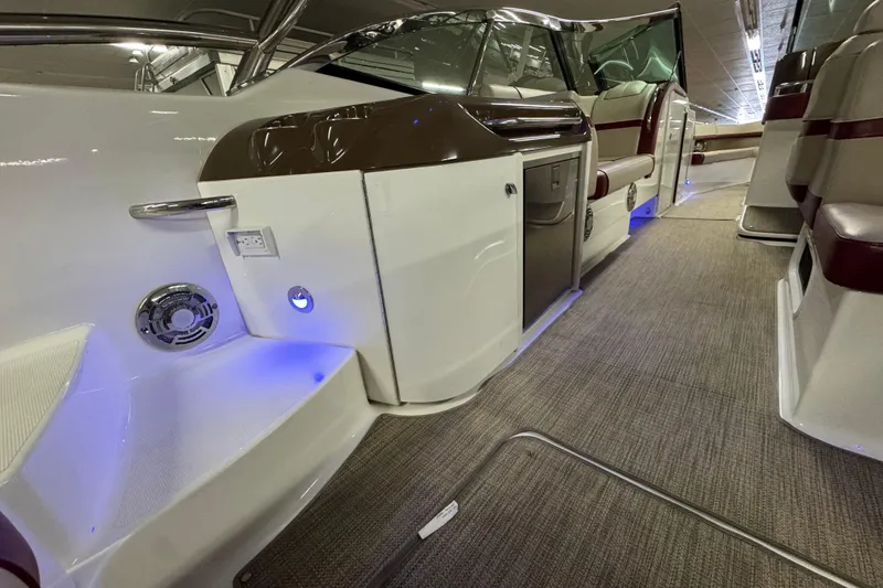 Slide: The Image of Interior of 2016 Formula 350 Crossover Bowrider I/O with seating and ambient lighting. - 43