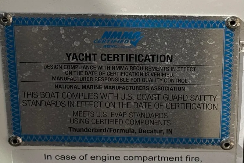 Slide: The Image of Yacht certification plaque for 2016 Formula 350 Crossover Bowrider I/O, meeting NMMA and U.S. Coast Guard standards. - 68
