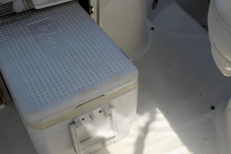 Slide: The Image of White Igloo cooler on 2011 Sea Ray Sundancer 260 boat deck. - 15