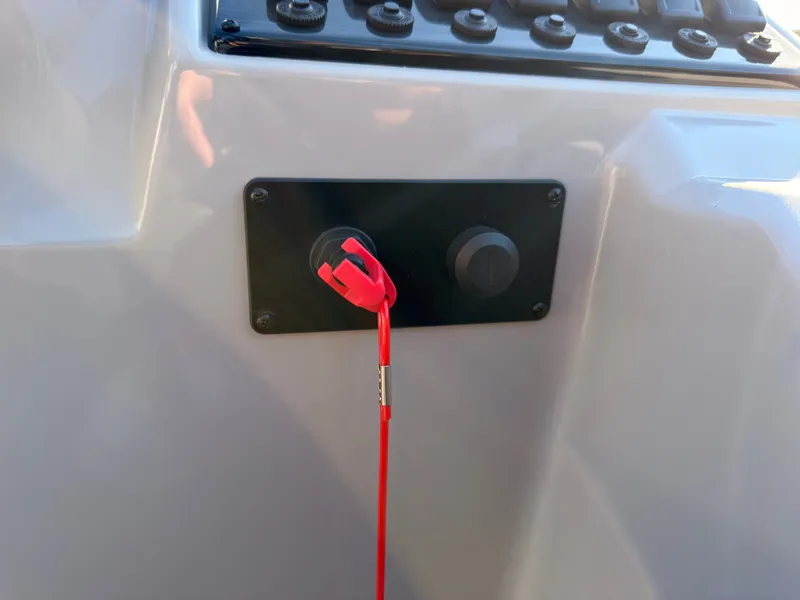 Slide: The Image of Close-up of a boat panel with a red safety lanyard. - 41