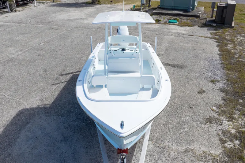 Slide: The Image of 2026 Albury Brothers 23 Forward Seating boat on a trailer, viewed from the front. - 18