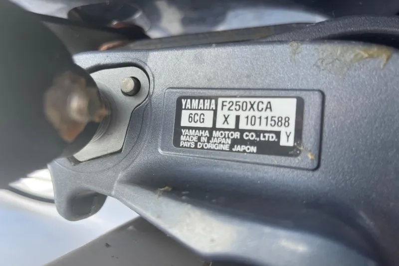 Slide: The Image of Yamaha F250XCA engine label on 2017 Tidewater 280 CC Adventure boat. - 47