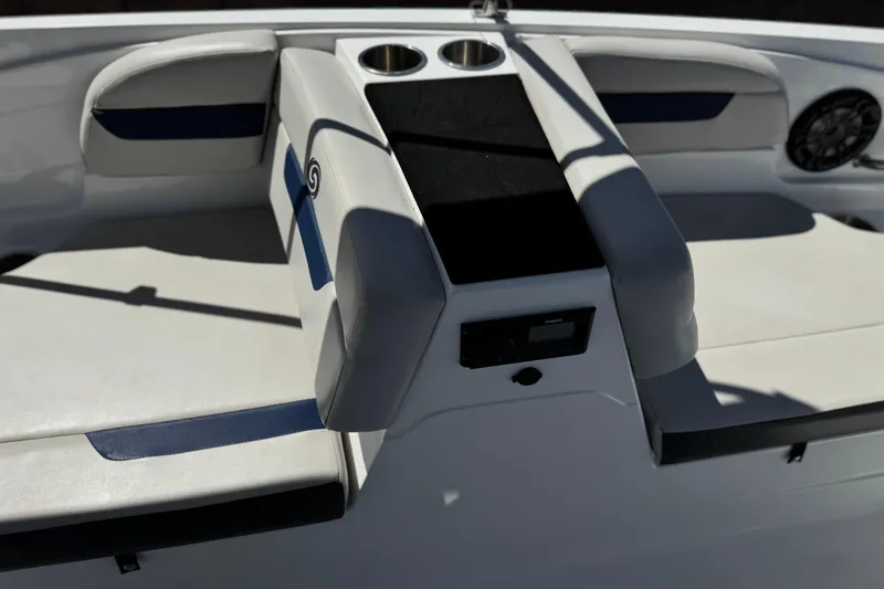 Slide: The Image of 2022 Hurricane SunDeck Sport 185 OB boat interior with seating and cup holders. - 15
