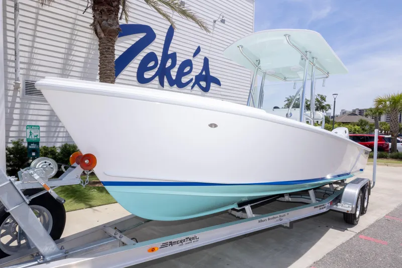 Slide: The Image of 2026 Albury Brothers 23 Forward Seating boat on trailer at Zeke's marina. - 13
