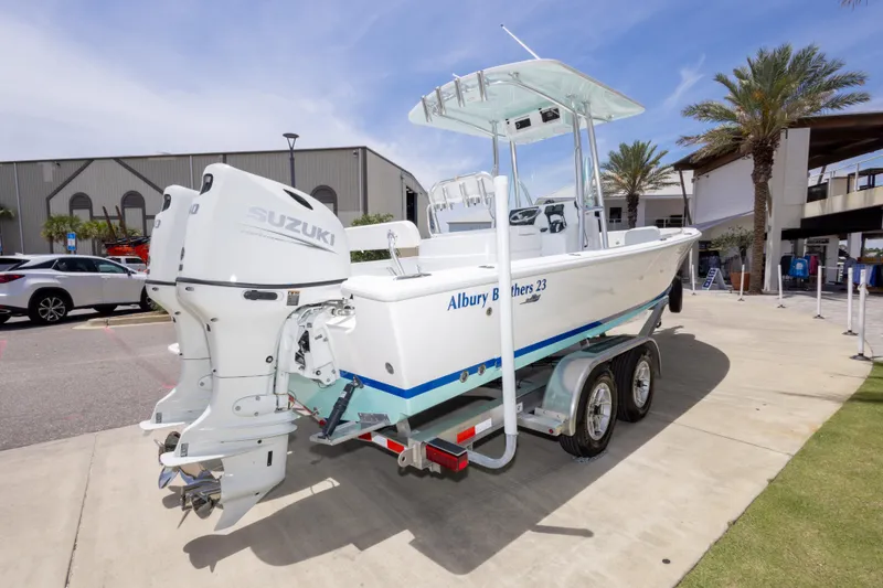 Slide: The Image of 2026 Albury Brothers 23 Forward Seating boat with Suzuki engines on a trailer. - 17