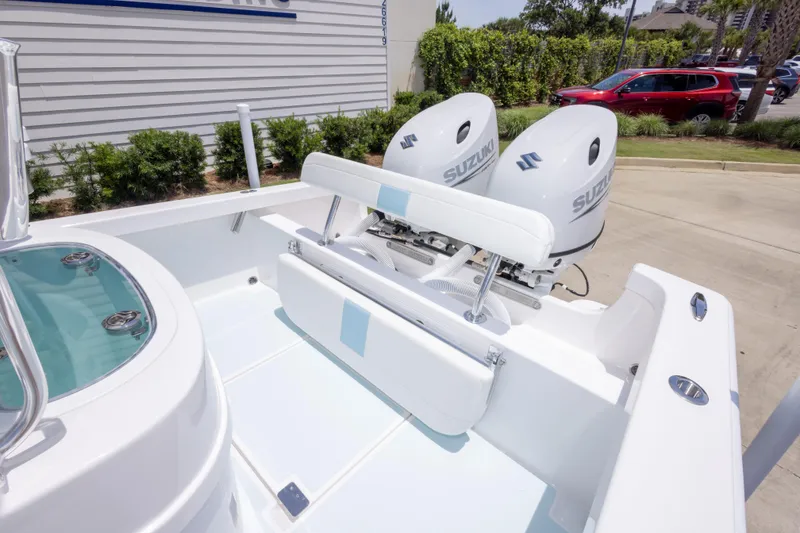 Slide: The Image of 2026 Albury Brothers 23 Forward Seating boat with dual Suzuki outboard motors. - 22