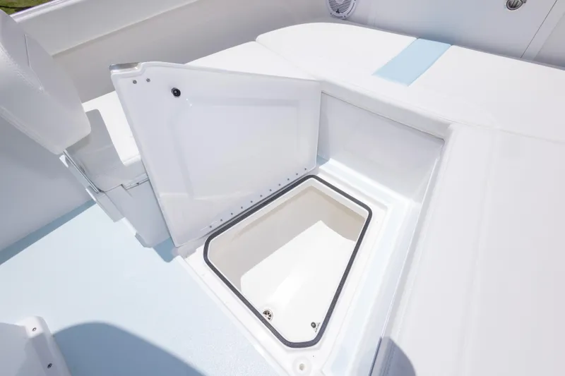 Slide: The Image of 2026 Albury Brothers 23 Forward Seating boat storage compartment, open and ready for use. - 40