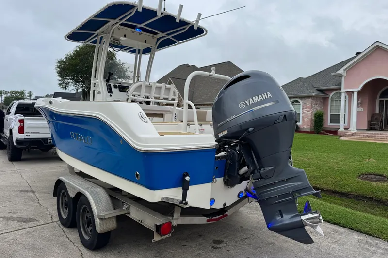 Slide: The Image of 2017 Robalo R200 Center Console boat with Yamaha outboard motor on trailer. - 12