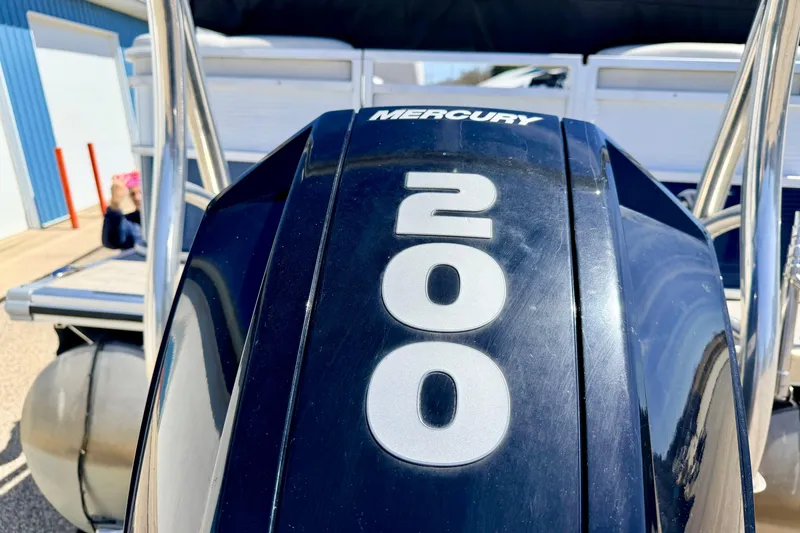 Slide: The Image of Mercury 200 engine on 2019 Crestliner 240 Rally DX CW boat, close-up view. - 16
