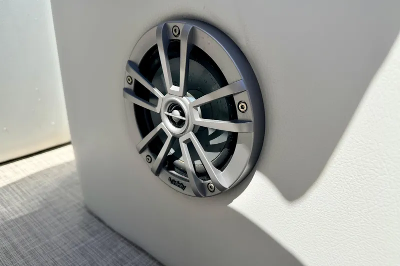 Slide: The Image of Close-up of a speaker on a 2019 Crestliner 240 Rally DX CW boat. - 57