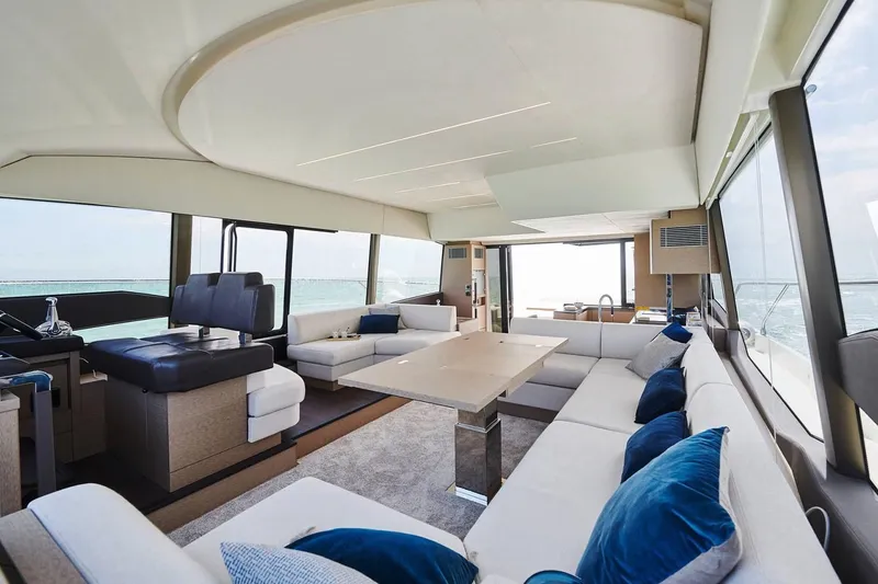 Slide: The Image of 2020 Prestige 590 luxury yacht side view. - 22