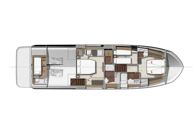 Slide: The Image of Floor plan of 2020 Prestige 590 yacht, showcasing interior layout and cabin arrangement. - 27