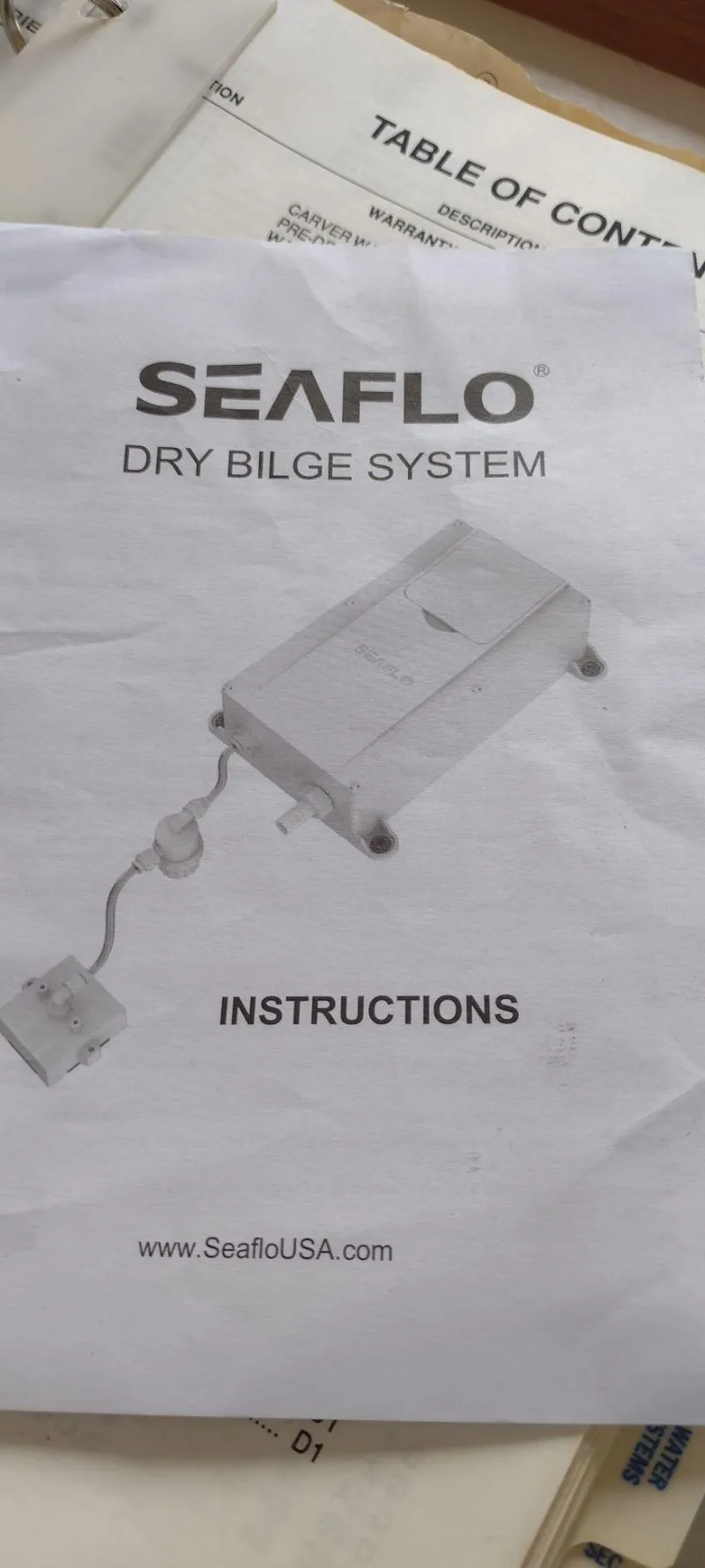 Slide: The Image of SEAFLO Dry Bilge System instructions on Carver 32 Convertible 1989. - 19