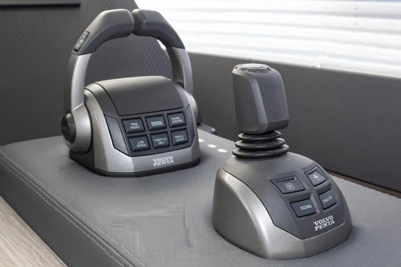 Slide: The Image of Volvo Penta controls on 2024 Fountaine Pajot MY5 yacht, featuring advanced navigation technology. - 11