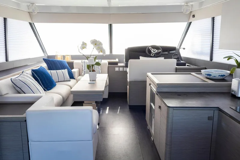 Slide: The Image of Luxurious interior of 2024 Fountaine Pajot MY5 yacht with modern furnishings and elegant decor. - 56