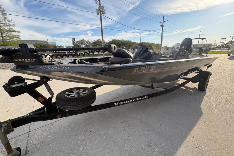 Slide: The Image of 2016 Ranger RT188 fishing boat on trailer, equipped with Minn Kota trolling motor. - 8