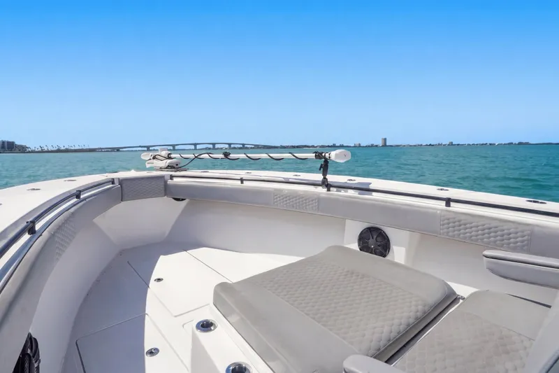 Slide: The Image of 2016 SeaHunter 35 Tournament boat on calm waters with clear blue sky. - 21