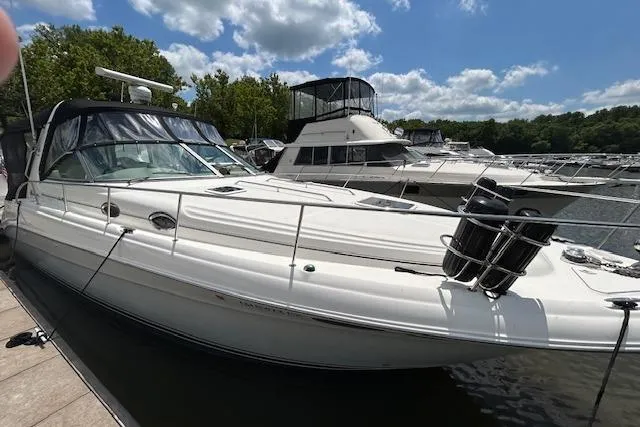 The Image of 2009 Meridian 391 Sedan yacht docked at marina under blue sky. - 0
