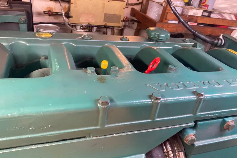 Slide: The Image of Engine compartment of a 1986 Island Gypsy 40 Motor Yacht with Volvo components. - 48