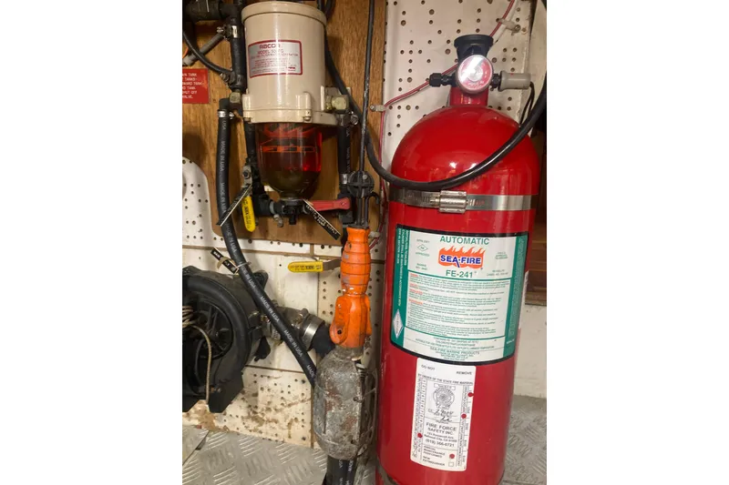 Slide: The Image of Fire suppression system in 1986 Island Gypsy 40 Motor Yacht engine room. - 50