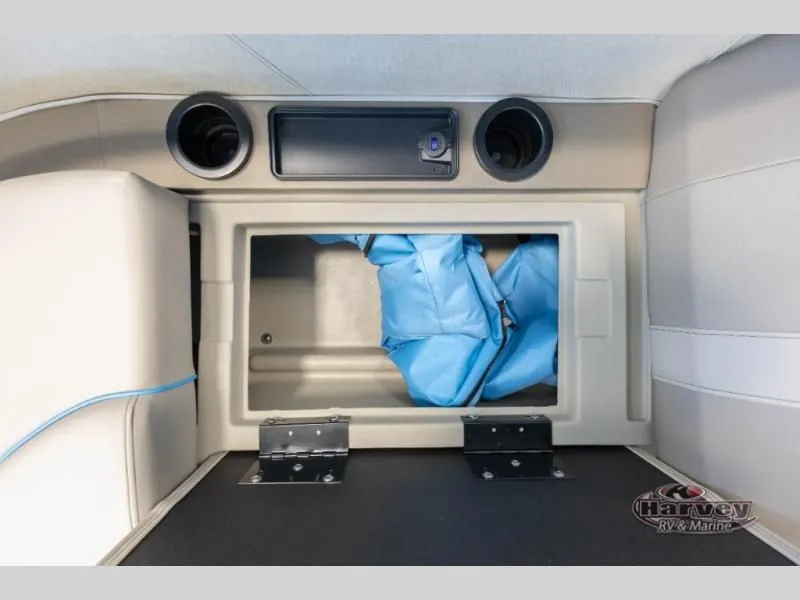 Slide: The Image of Interior of M Series 23 MFB 2026 with storage compartment and blue cover. - 8