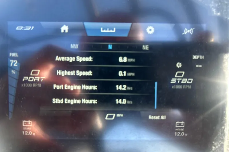 Slide: The Image of Display screen of 2024 Yamaha Boats AR220 showing speed, engine hours, and fuel level. - 17