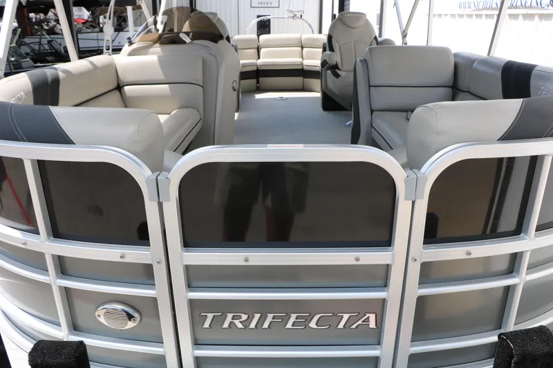 Slide: The Image of 2020 Trifecta 24RF LE pontoon boat with spacious seating and modern design. - 18