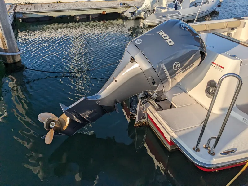 Slide: The Image of Ranger Tugs R-27 2021 with Yamaha 300 outboard motor at dock. - 13