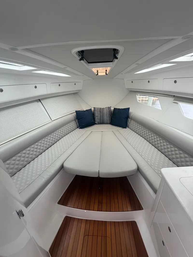 Slide: The Image of 2024 Intrepid Valor yacht interior with luxurious upholstery. - 13