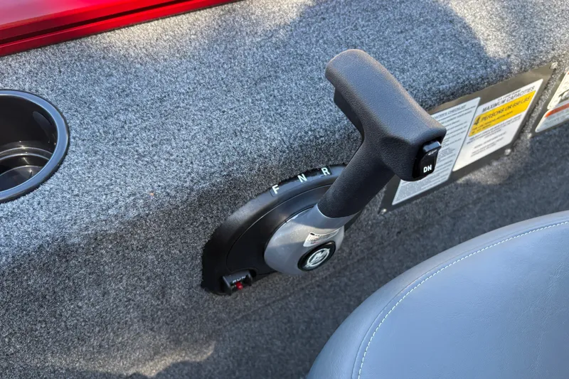 Slide: The Image of Control lever of 2026 Tracker Super Guide V-16 SC boat, featuring a textured gray interior. - 21