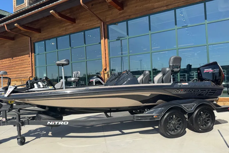 The Image of 2026 Nitro Z19 XL boat displayed outdoors, featuring sleek design and modern features. - 2