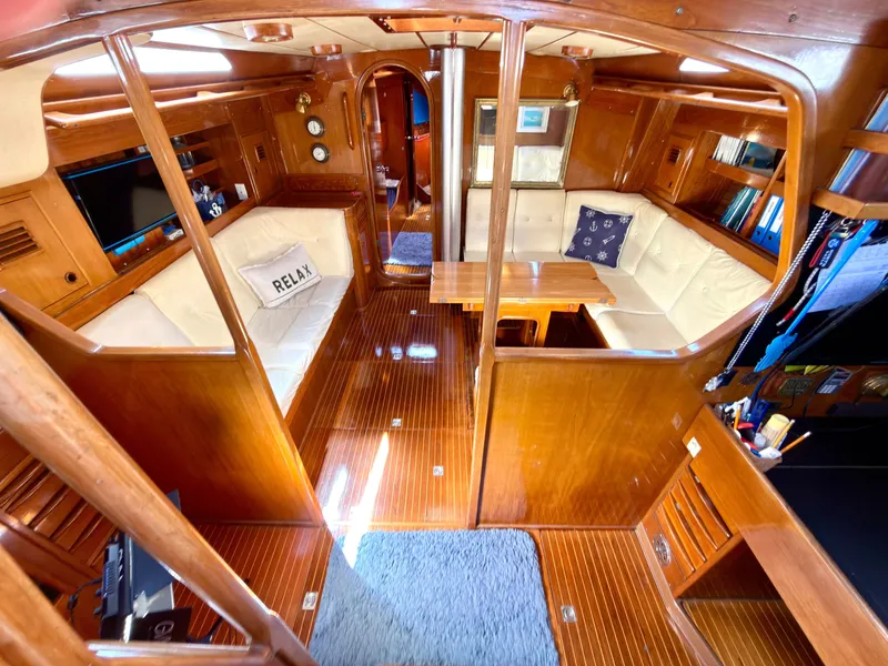 Slide: The Image of Interior of a 1982 Nautor Swan 51 yacht with wooden furnishings. - 23