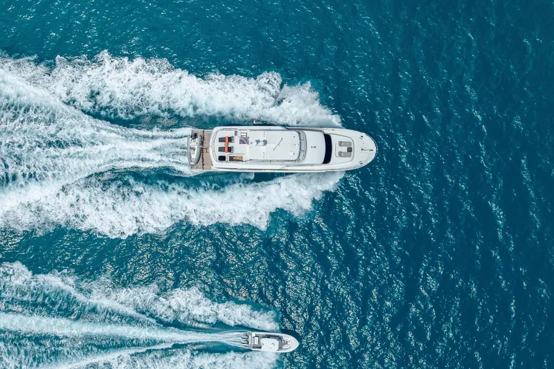 Slide: The Image of Aerial view of 2018 Cheoy Lee Bravo 78 Sport Motor Yacht cruising in blue ocean. - 12