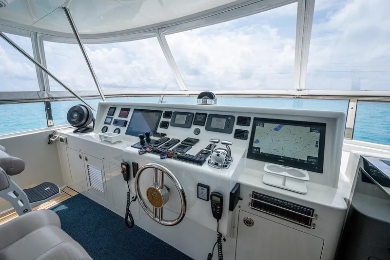 Slide: The Image of Helm of 2018 Cheoy Lee Bravo 78 Sport Motor Yacht with navigation equipment. - 18