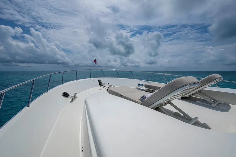 Slide: The Image of 2018 Cheoy Lee Bravo 78 Sport Motor Yacht deck with lounge chairs, ocean view. - 31