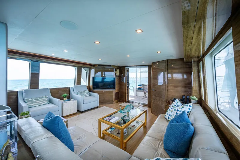 Slide: The Image of Luxurious interior of 2018 Cheoy Lee Bravo 78 Sport Motor Yacht with elegant seating and ocean views. - 46