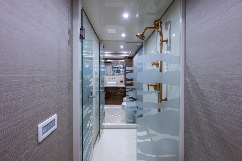 Slide: The Image of Luxurious bathroom interior of 2018 Cheoy Lee Bravo 78 Sport Motor Yacht with modern fixtures. - 58
