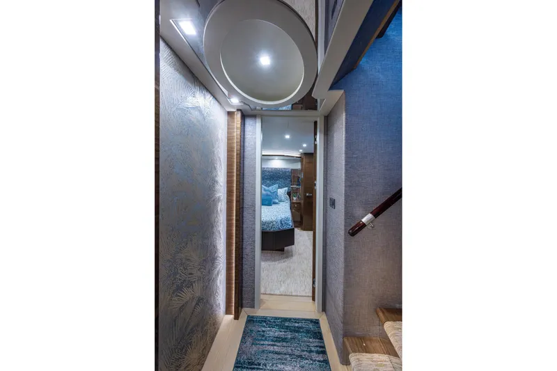 Slide: The Image of Luxurious interior hallway of 2018 Cheoy Lee Bravo 78 Sport Motor Yacht, featuring elegant design. - 66